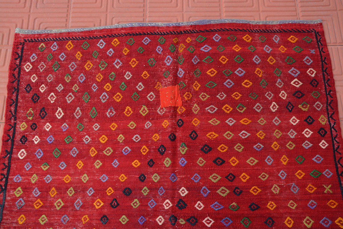 Rug Carpet, Natural Rug, Turkish Rug, Handwoven Kilim Rug, Home Living Rug, Nomadic Kilim Rug, Small Kilim Rug,    3.8 x 4.4 Feet AG1963