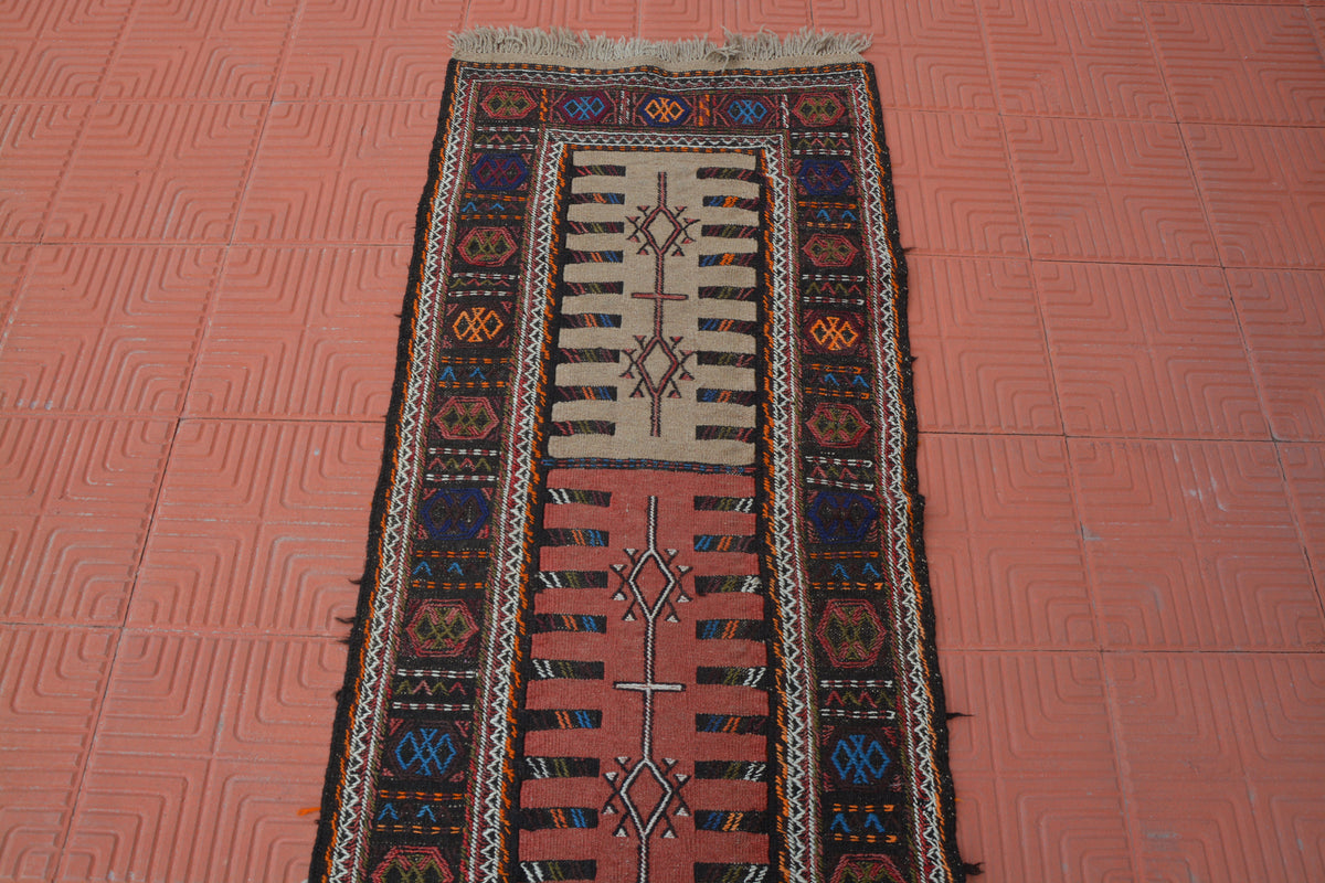 Rustic Rug, Kilim Runner, Oversized Rug, Wool Kilim, Traditional Kilim, Home Floor Rug, Vintage Kilim Rugs,   2.2 x 10.9 Feet AG1967