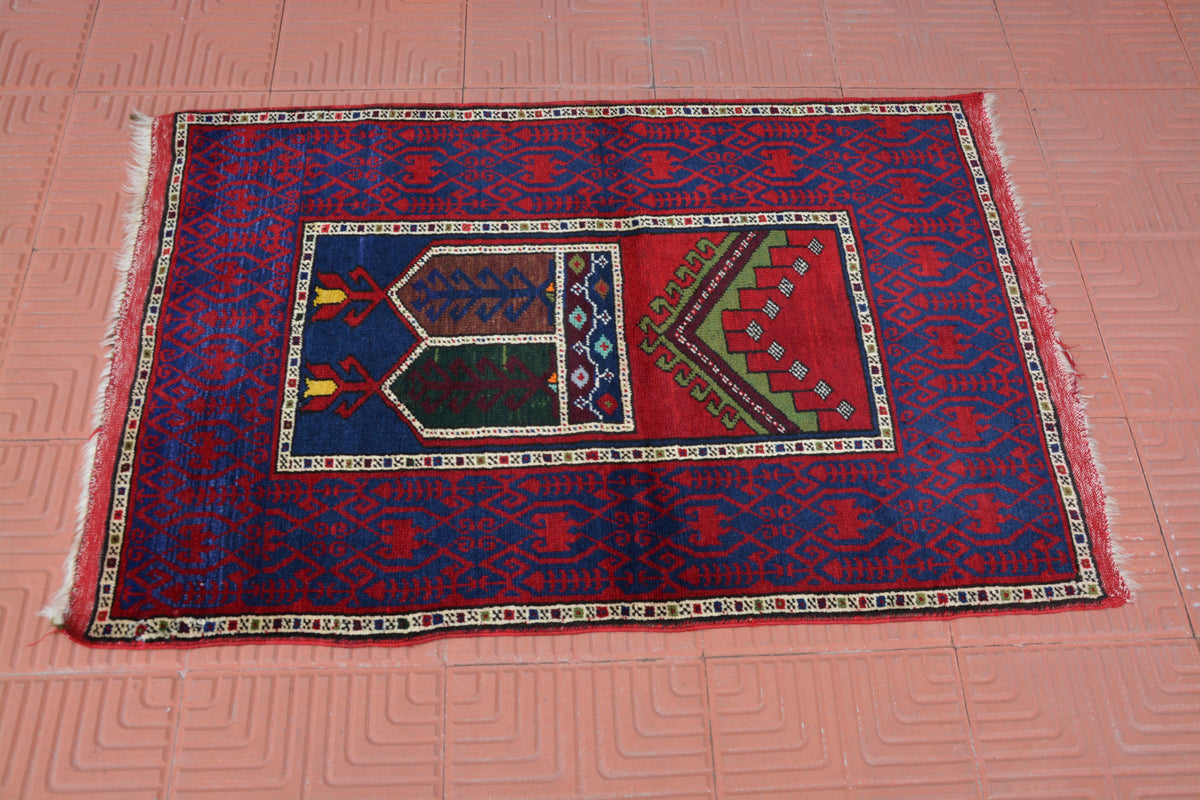 Home Living Rug, Aztec Rug, Geometric Rug, Red Oushak Rug, Turkish Carpet Rug, Ziegler Rug, Turkish Blue Rug,    2.7 x 4.0 Feet AG1985
