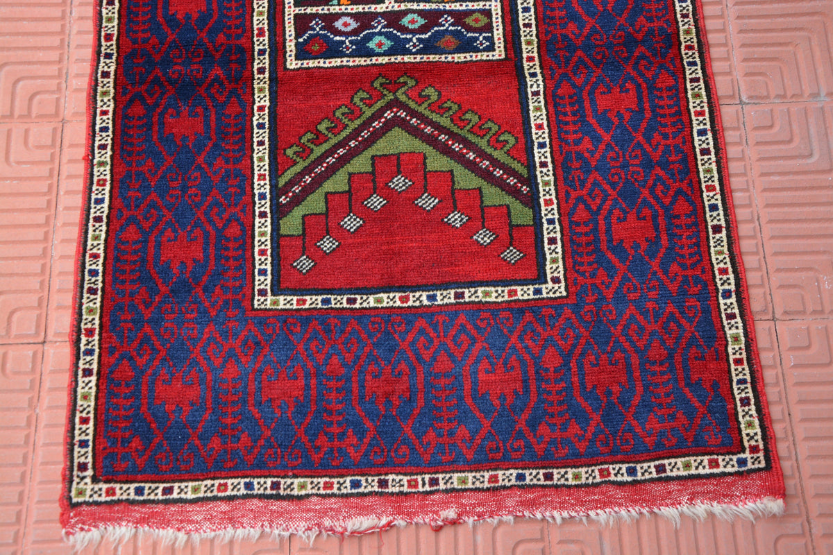 Home Living Rug, Aztec Rug, Geometric Rug, Red Oushak Rug, Turkish Carpet Rug, Ziegler Rug, Turkish Blue Rug,    2.7 x 4.0 Feet AG1985