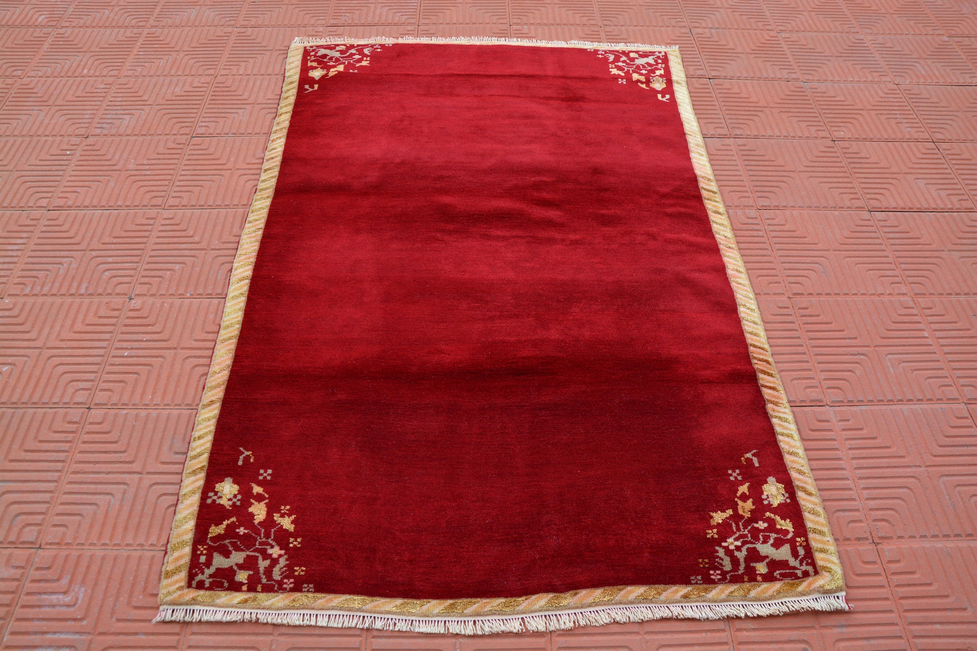 Red Turkish Rug, Handmade Rug, Oushak Vintage Rug, Interior Rug, Red Rug, Vintage Area Rug, Doormat Rug, Rustic Rug,  3.9 x 5.9 Feet AG1994