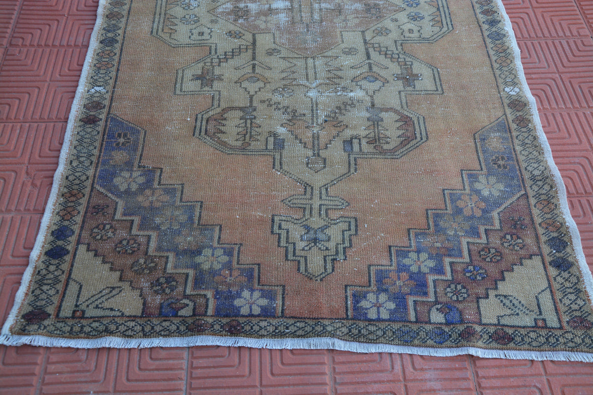 Orange Rug, Turkish Rug , Interior Rug, Hallway Rug, Colorful Rug, Hand knotted Rug, Antique Turkish Rug,    4.2 x 7.2 Feet AG1794