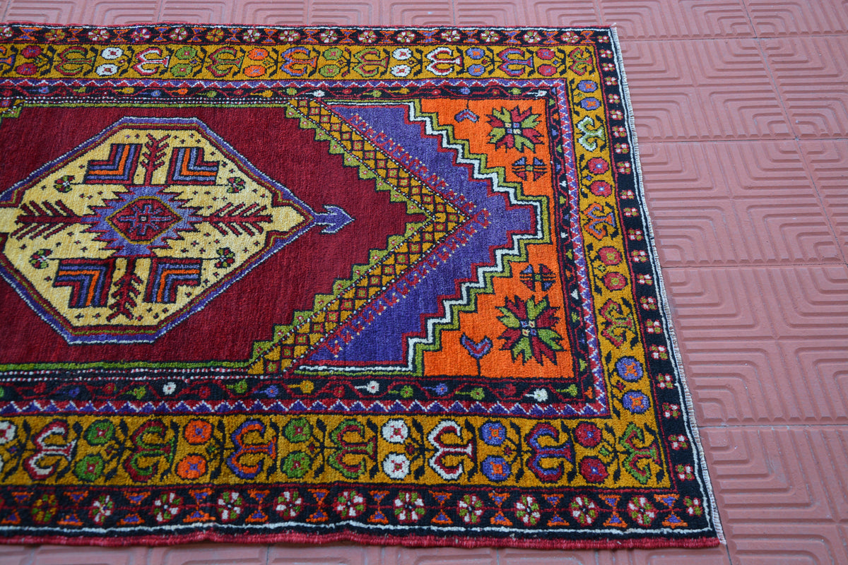 Kitchen Rug, Turkish Persian Rug, Red Rug, Door Mat Rug, Kurdish Rug, Designer Rug, Handwoven Wool Rug, Decor Rug,  3.6 x 5.4 Feet AG1799