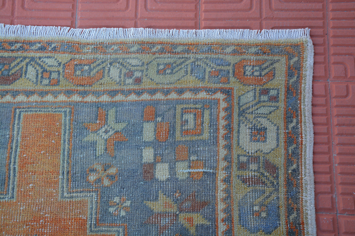 Old Rug, Turkish Carpet Rug, Colorful Rug, Red Rug, Blue Rug, Organic Rug, Orange Rug, Small Area Rug, Rug Runner,  3.9 x 6.8 Feet AG1811