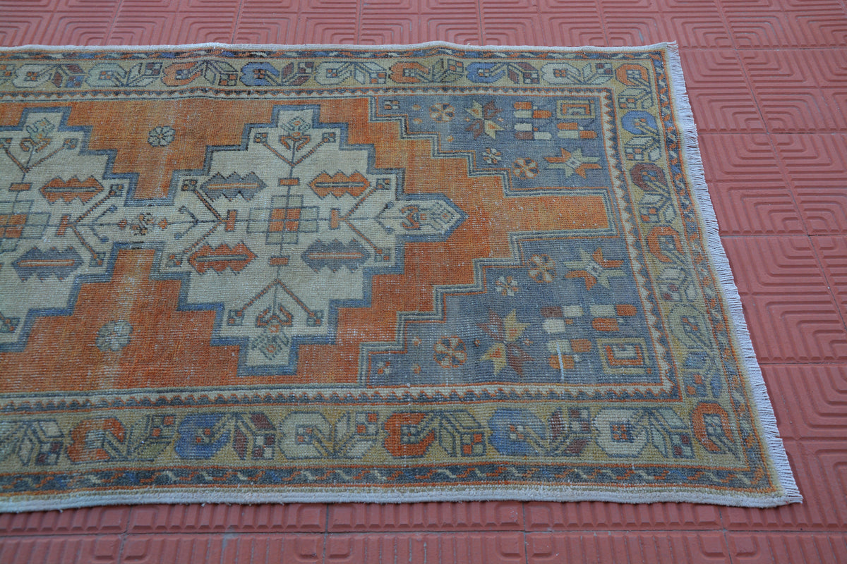 Old Rug, Turkish Carpet Rug, Colorful Rug, Red Rug, Blue Rug, Organic Rug, Orange Rug, Small Area Rug, Rug Runner,  3.9 x 6.8 Feet AG1811