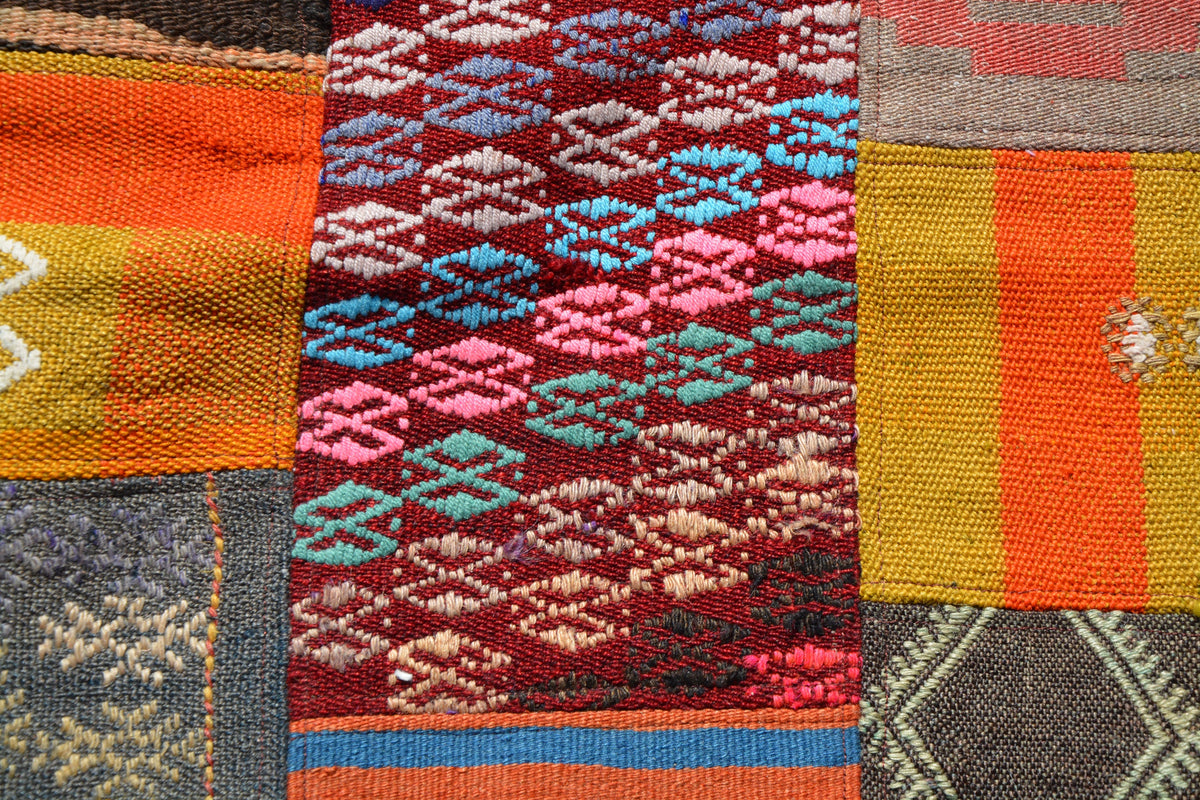 Red Handmade Rug, Patchwork Rug, Turkish Chuval Rug, Kitchen Rug, Traditional Rug,2x3 Rug, Rug Storage, Geometric Rug, 1.9 x 3.0 Feet AG1819