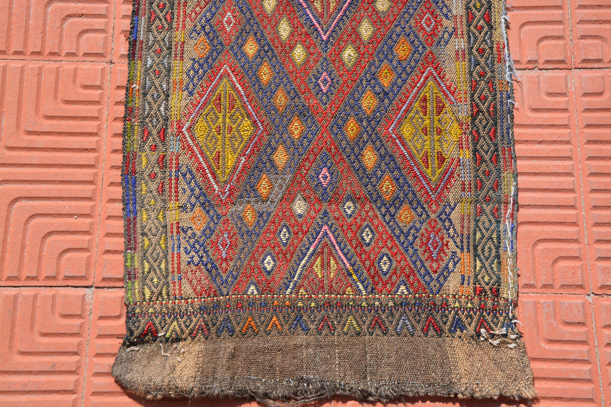 Bohemian Kilim Rug, Small Rug, Wool Kilim Rug, Hallway Rug, Traditional Rug, Kilim Oriental Rug, Anatolian Kilim,     1.6 x 3.6 Feet AG1831