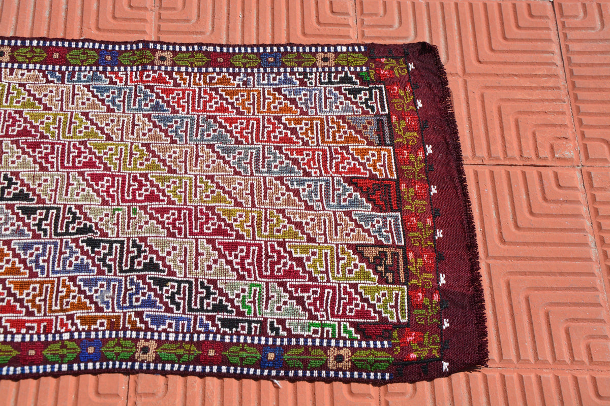 Turkish Doormat, Hallway Rug, Small Antique Rug, Colorful Oushak Rug,Old Rug, Small Entry Rug,Small Runner, Mini Rug,  1.6 x 3.2 Feet AG1850