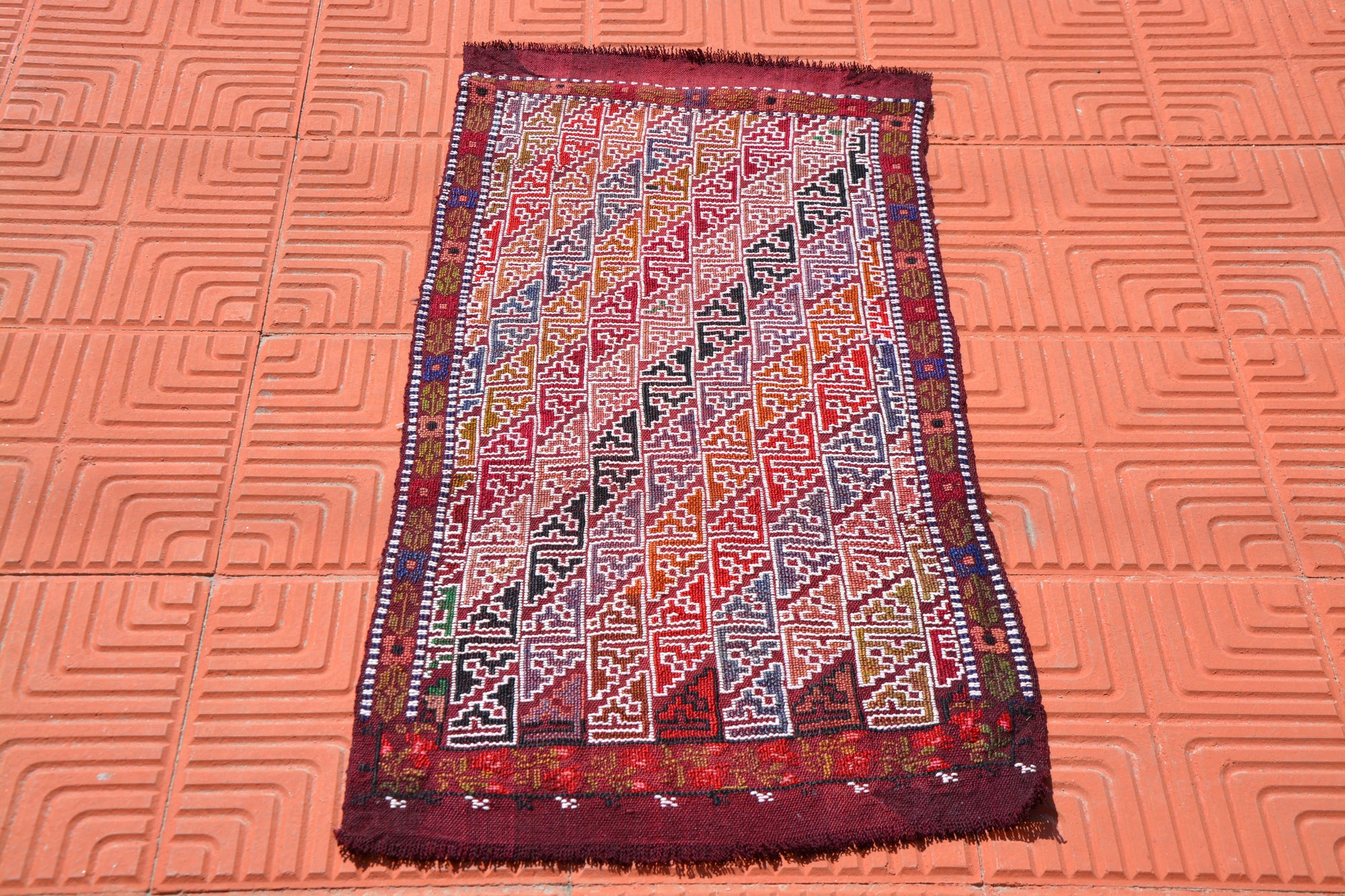 Vintage Oushak Rug, Kilim Rug, Turkish Rug, Handmade Rug, Floor Rugs, Wool Rug, Antique Rug, Distressed Rug,      1.6 x 3.4 Feet AG1855
