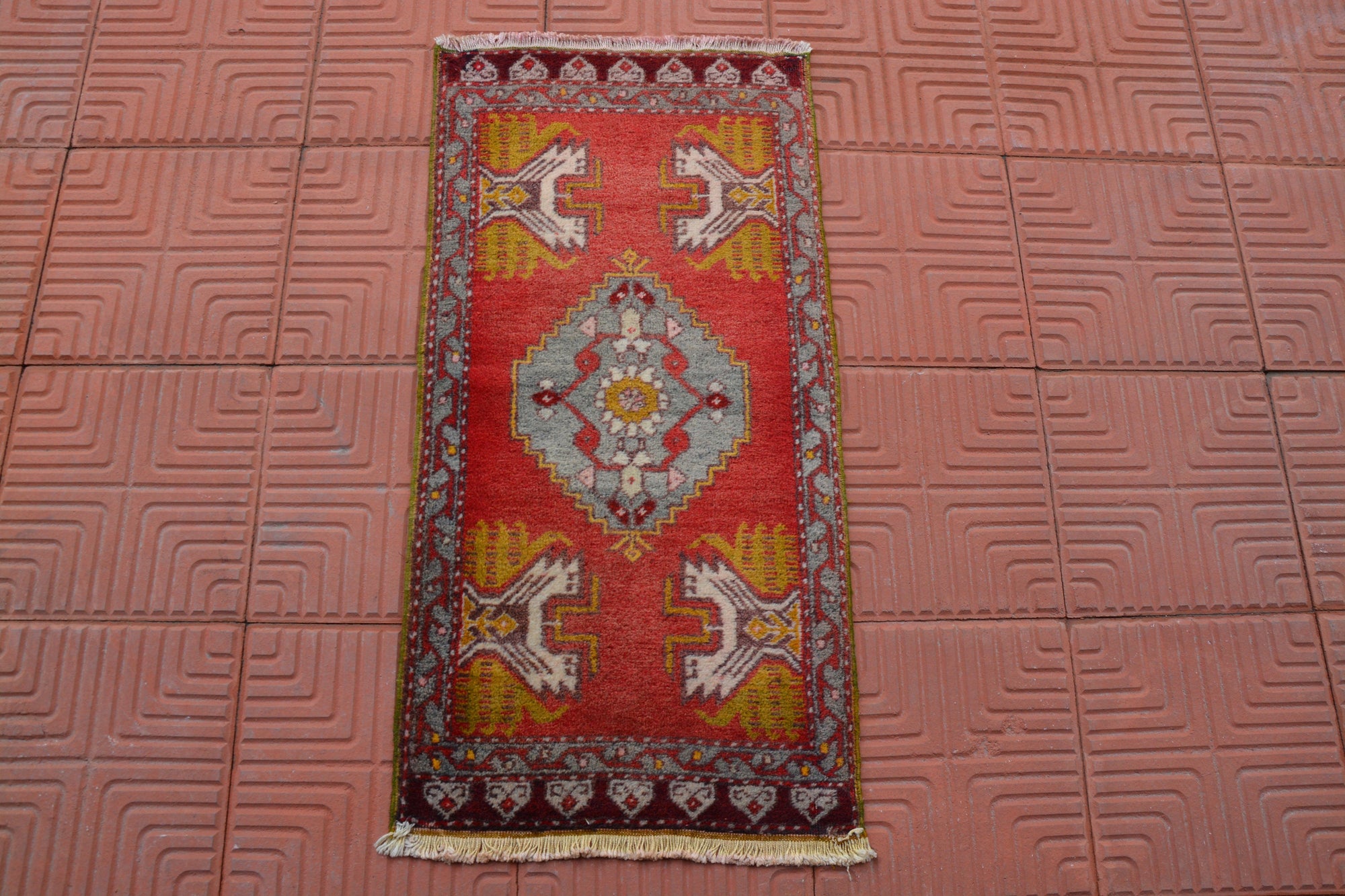 Hallway Rug, Colorful Rug, Hand knotted Rug, Antique Turkish Rug, Turkish Area Rug, Vintage Area Rug, Small Area Rug,  1.5 x 3.1 Feet AG1895