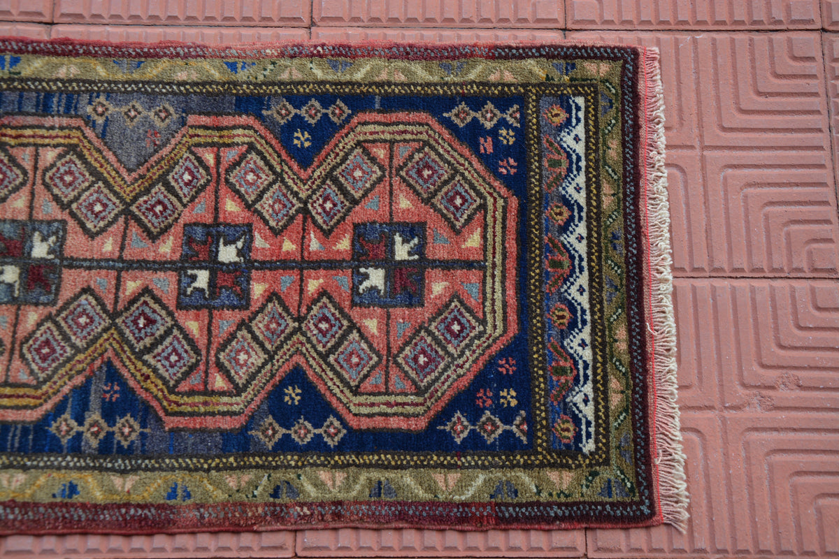 Mini Rug, Traditional Rug, Vintage Wool Rug, Oushak Carpet Rug, Kitchen Rug, Turkish Persian Rug, Blue Rug,     1.8 x 3.1 Feet AG1899