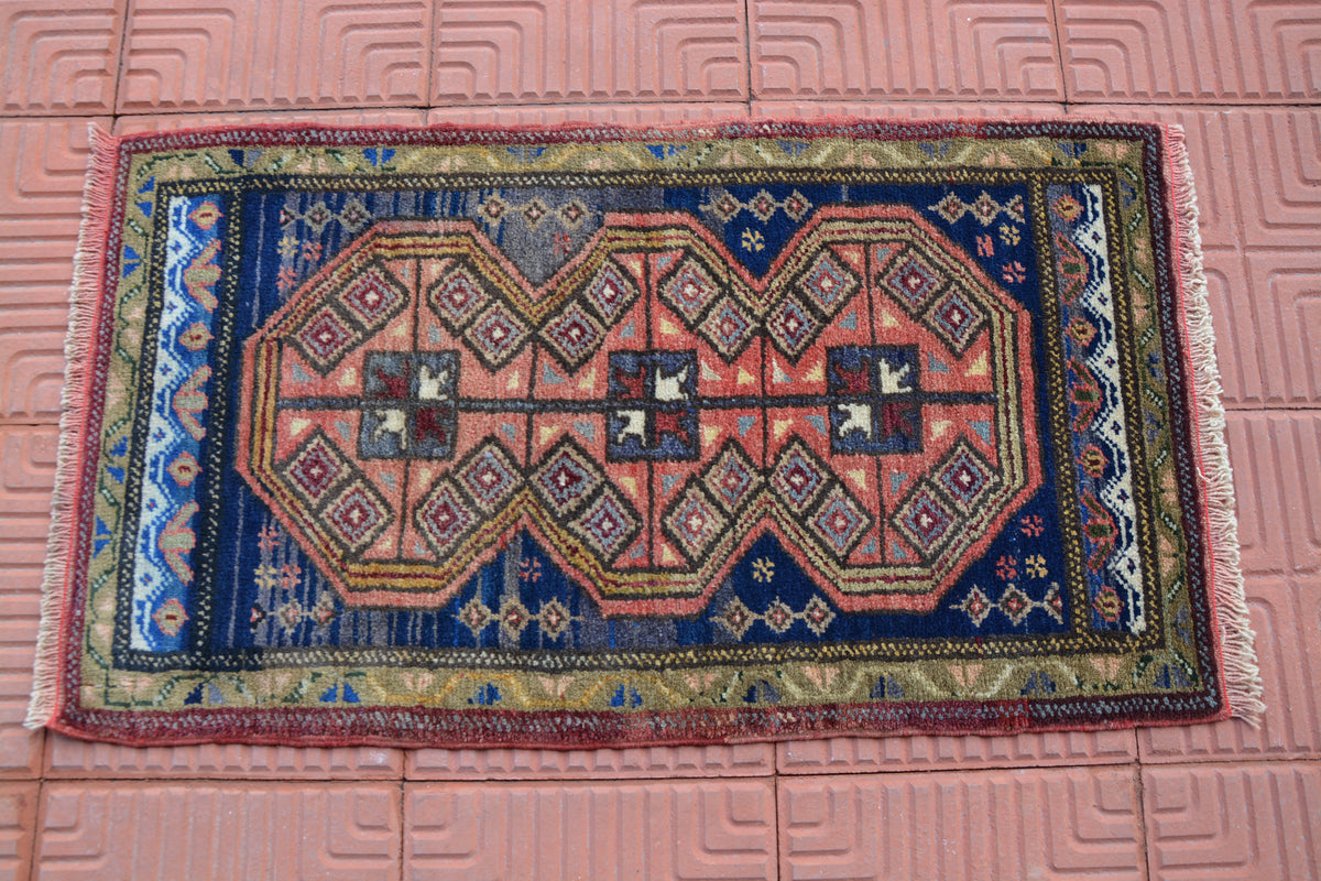 Mini Rug, Traditional Rug, Vintage Wool Rug, Oushak Carpet Rug, Kitchen Rug, Turkish Persian Rug, Blue Rug,     1.8 x 3.1 Feet AG1899