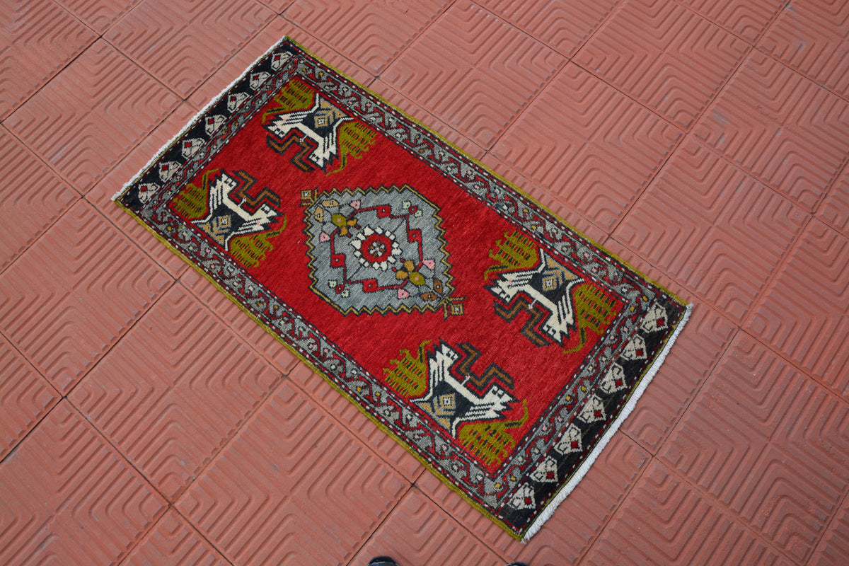 Small Turkish Rug, Bohemian Rugs, Tribal Small Rug, Muted Rug, Pastel Rugs, Kilim Rug 2x3, Floral Rug, Navy Red Rugs,  1.7 x 3.3 Feet AG1911