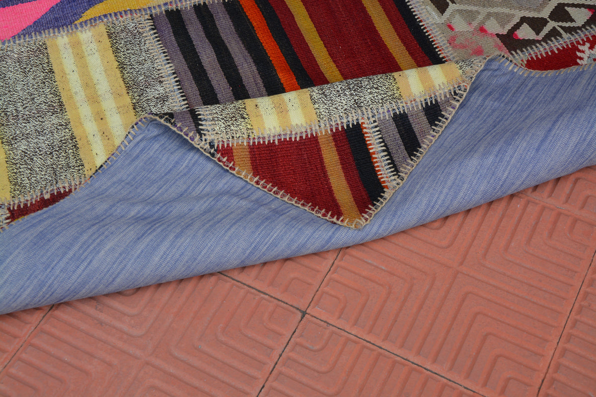 Patchwork Rug, Bedroom Rug, Geometric Rug, Oriental Rug, Oriental Carpet, Blue Rug, Pink Rug, Distressed Rug,   4.1 x 5.8 Feet AG1952
