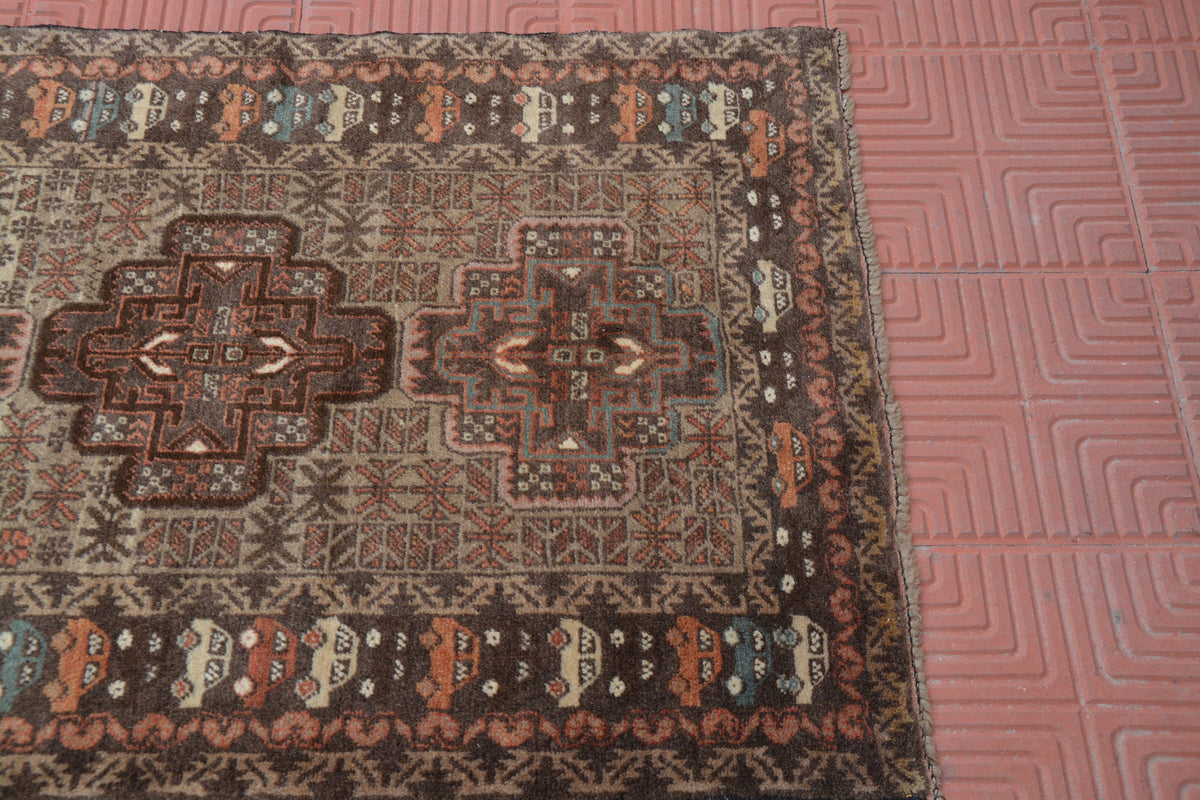 Brown Rug, Home Decor Rug, Turkish Rug 3x4, Low Pile Pattern Rug, Small Kilim, Carpet Rug, Small Vintage Rugs, 2.7 x 4.3 Feet AG1982