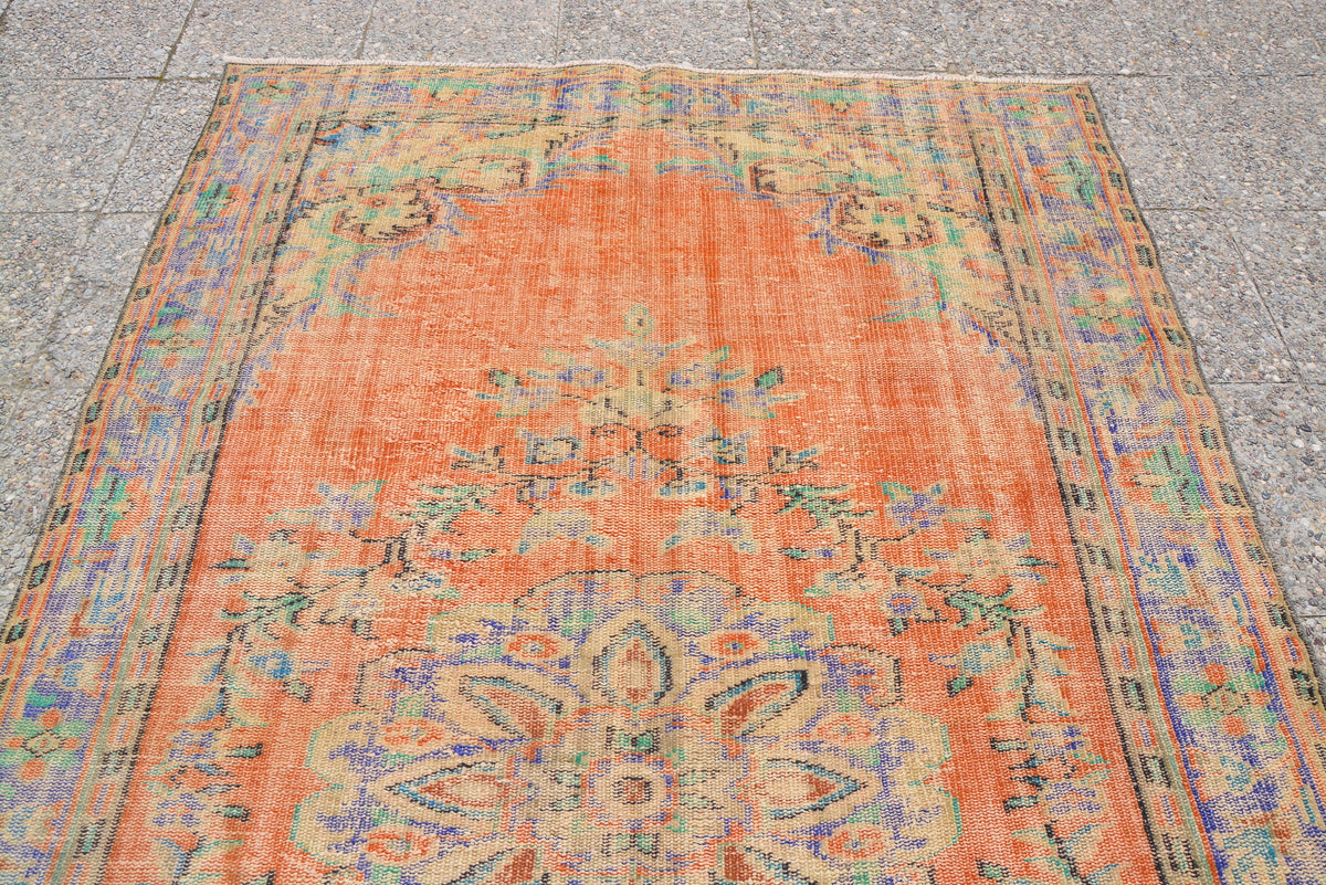 Orange Vintage Turkish Rugs, Oushak Vintage Rug, Vintage Wool Rug, Entryway Rug, Original Rug, 6 X9 Rug,     5.7 x 9.0 Feet LQ011