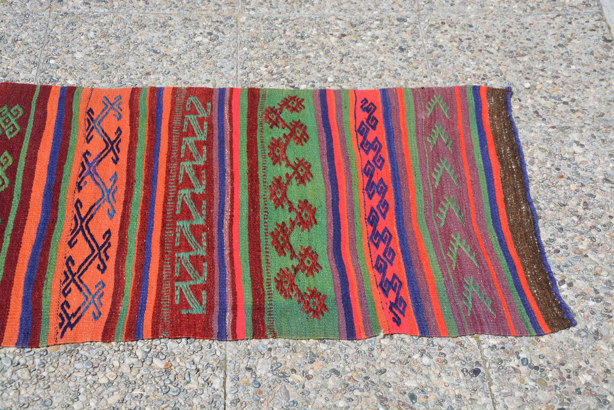 Vintage Tribal Kilim, Carpet Rug, Handmade Kilim, Moroccan Rug, Old Rug, Kilim Pillow Rug, Nomadic  Oriental Kilim Rug, 2.1 x 8.2 Feet LQ024