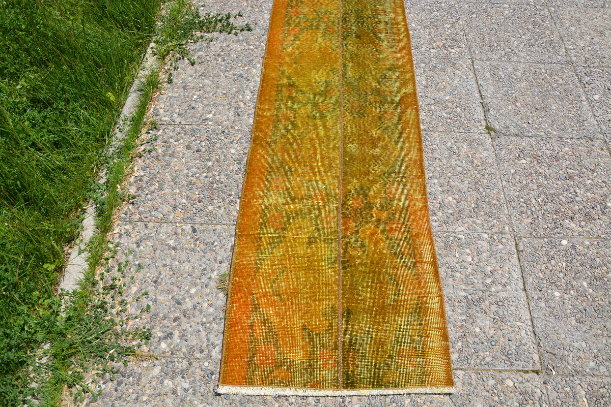 Yellow Hand Knotted Rug, Rug Runner, Colorful Rug, Antique Rug, Golden Living Room Rug, Hand Woven Rug, Persian Rugs,  1.8 x 11.5 Feet LQ074