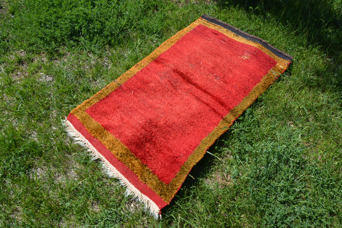Red Vintage Rug, Turkish Rug, Antique Rug, Kilim Rug, Oriental Rug, Bathroom Rug, Golden Oushak Rug, Red Oushak Rug,    2.2 x 4.1 Feet LQ082