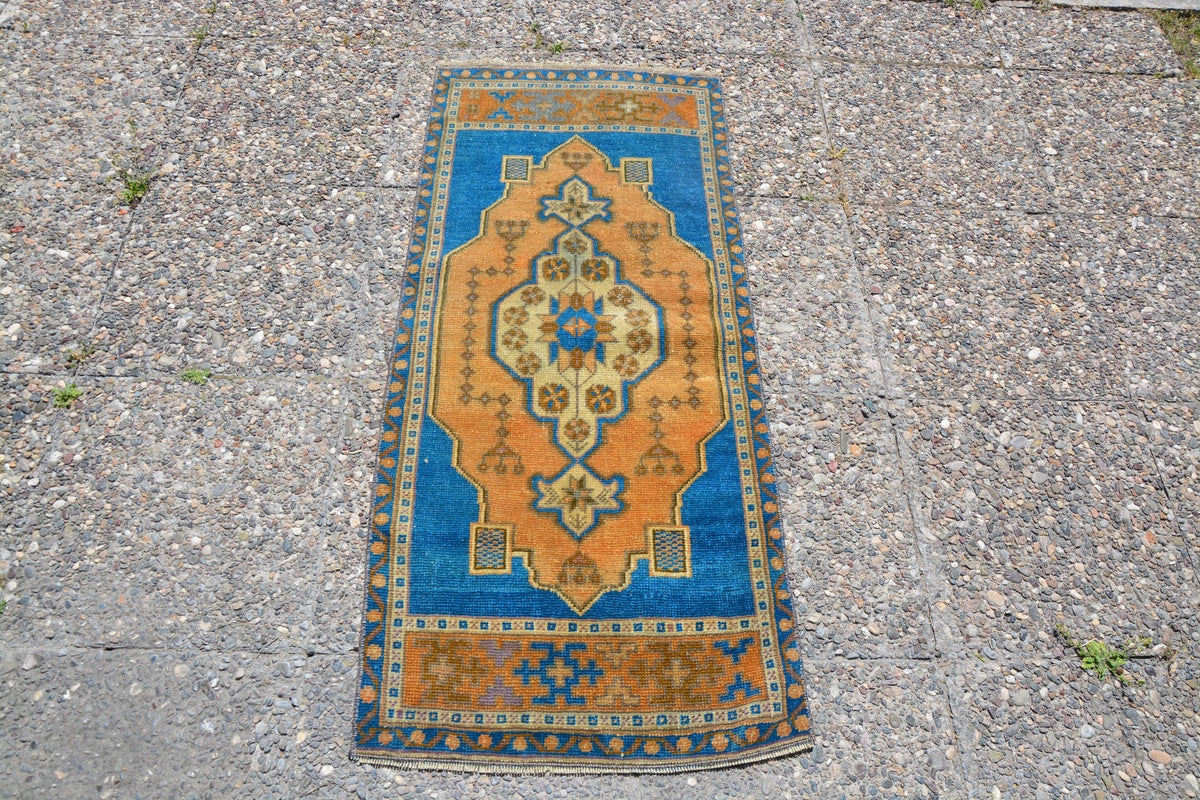 Orange Small Turkish Rug, Kilim Rug, Oriental Rug, Antique Rug, Turkish Rug Blue, Moroccan Small Wool Rug,      1.7 x 4.1 Feet LQ148