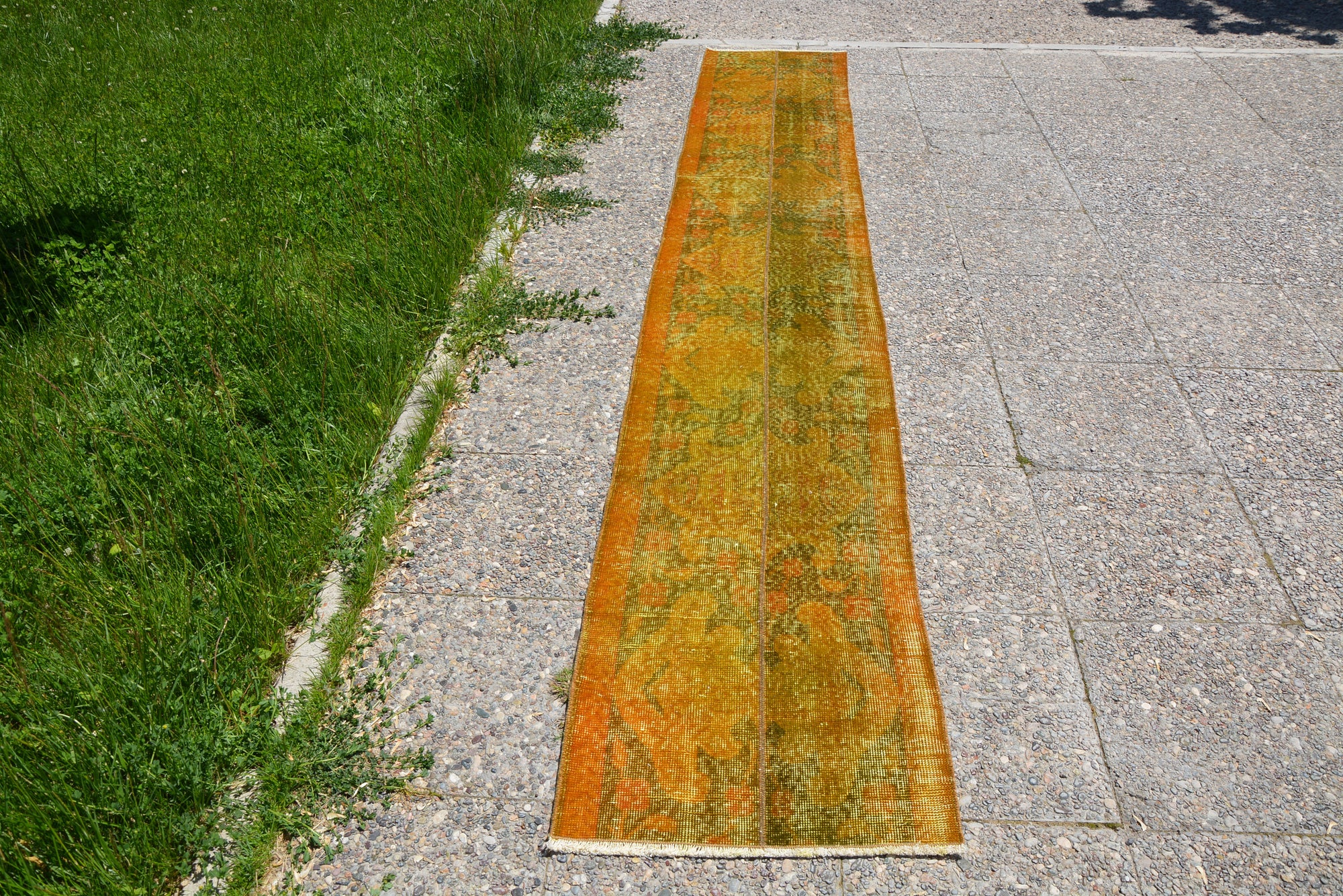 Yellow Hand Knotted Rug, Rug Runner, Colorful Rug, Antique Rug, Golden Living Room Rug, Hand Woven Rug, Persian Rugs,  1.8 x 11.5 Feet LQ074