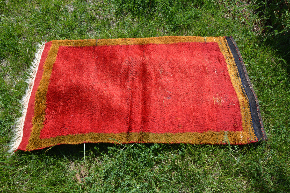 Red Vintage Rug, Turkish Rug, Antique Rug, Kilim Rug, Oriental Rug, Bathroom Rug, Golden Oushak Rug, Red Oushak Rug,    2.2 x 4.1 Feet LQ082