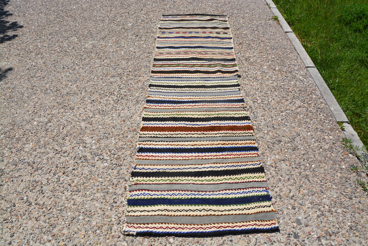 Turkish Rug Runner, Natural Rug, Rugs, Vintage Striped Rug, Turkish Rug, Vintage Rug, Antique Rug, Kilim Rug,        2.3 x 8.8 Feet LQ206