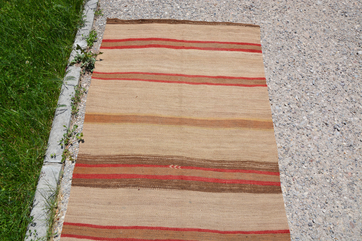 Striped Handwoven Rug, Turkish Rug Runner, Muted Rug, Oriental Rug, Turkey Rug, Vintage Rug, Bathroom Rug, Carpet Rug, 3.0 x 10.4 Feet LQ108