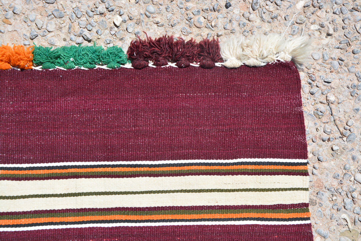 Tribal Small Rug, Small Runner Rug, Bedside Area Rug, Handmade Small Rug, Burgundy Turkish Kilim, Mini Turkish Rug,   5.0 x 7.0 Feet LQ238