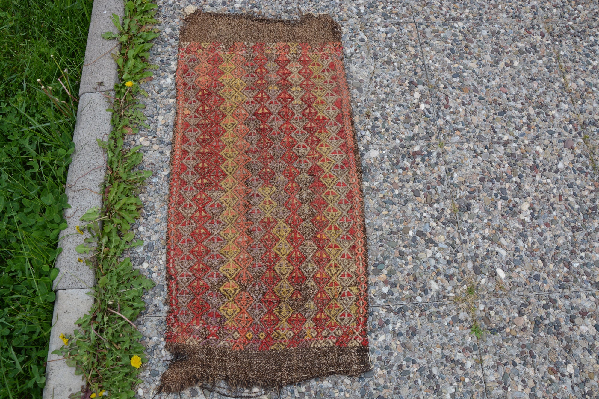 Hand Knotted Turkish Rug. Low Pile Small Rug Colorful Mat Bath Rug Kitchen  Decor - 1′4″ × 2′10″