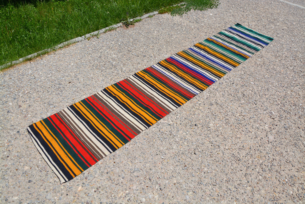 Antique Runner Rug, Striped Design Rug, Aztec Rug, Vintage Kilim Rug, Area Rug, Colorful Rug, Oushak Rug,       1.8 x 9.7 Feet LQ265