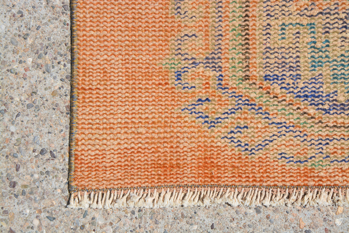 Orange Natural Runner Muted Rug, Small Oriental Rug, Handmade Rug, Turkish Rug, Vintage Rug, Antique Rug, Doormat Rug,  2.9 x 9.5 Feet LQ190