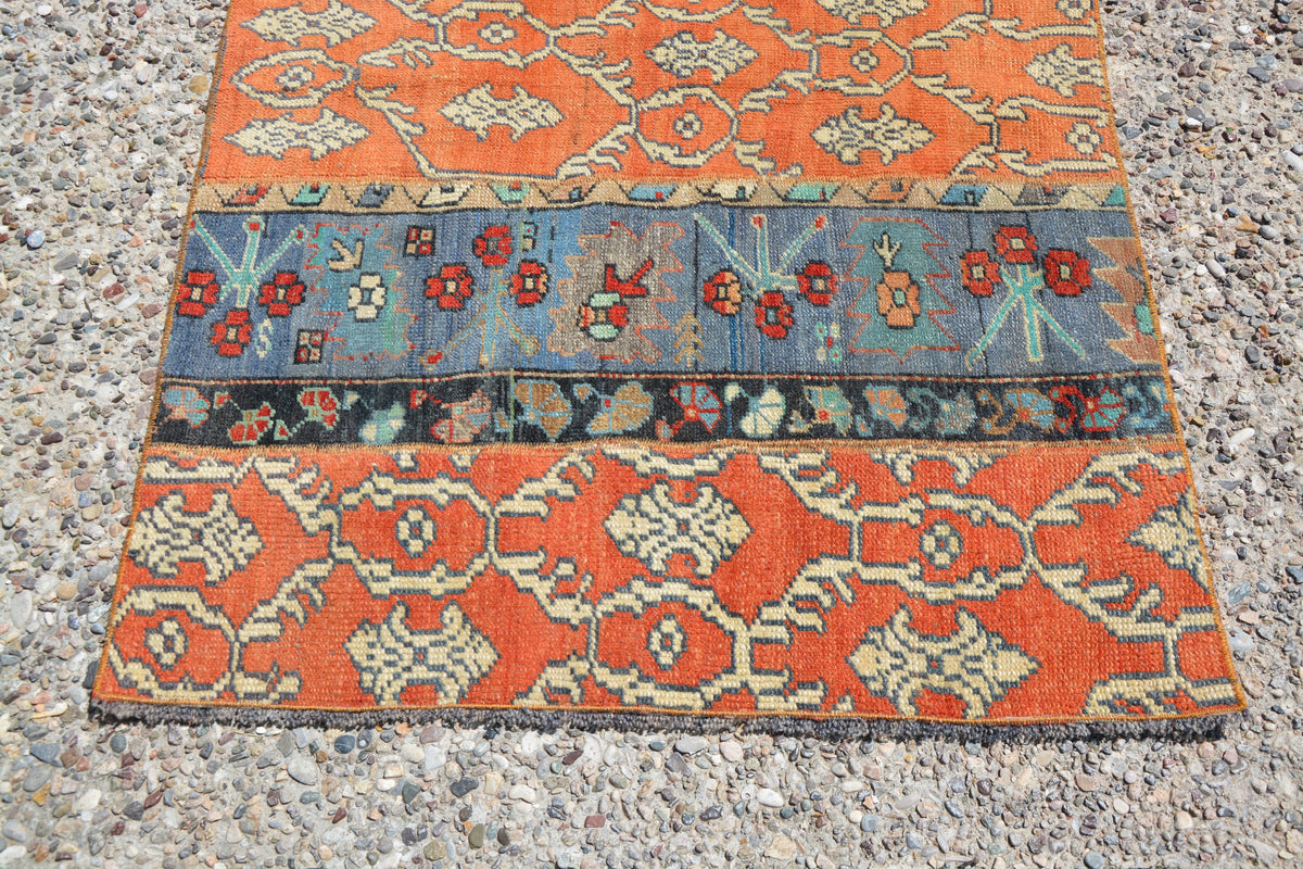 Orange Oriental Rug,  Small Kilim Rug,  Blue Kilim Rugs, Turkish Rug, Vintage Rug, Antique Rug, Ofreh Kilim Rug,    2.9 x 4.4 Feet LQ292