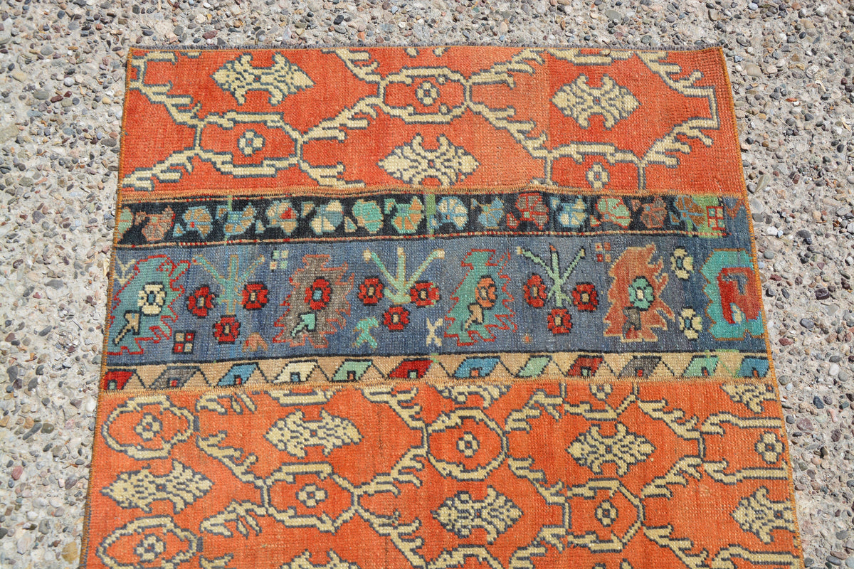 Orange Oriental Rug,  Small Kilim Rug,  Blue Kilim Rugs, Turkish Rug, Vintage Rug, Antique Rug, Ofreh Kilim Rug,    2.9 x 4.4 Feet LQ292