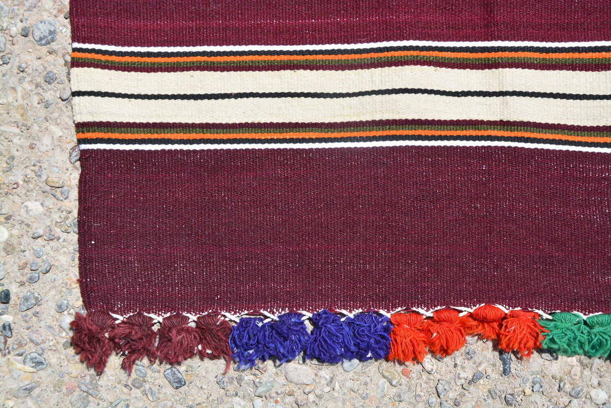 Tribal Small Rug, Small Runner Rug, Bedside Area Rug, Handmade Small Rug, Burgundy Turkish Kilim, Mini Turkish Rug,   5.0 x 7.0 Feet LQ238