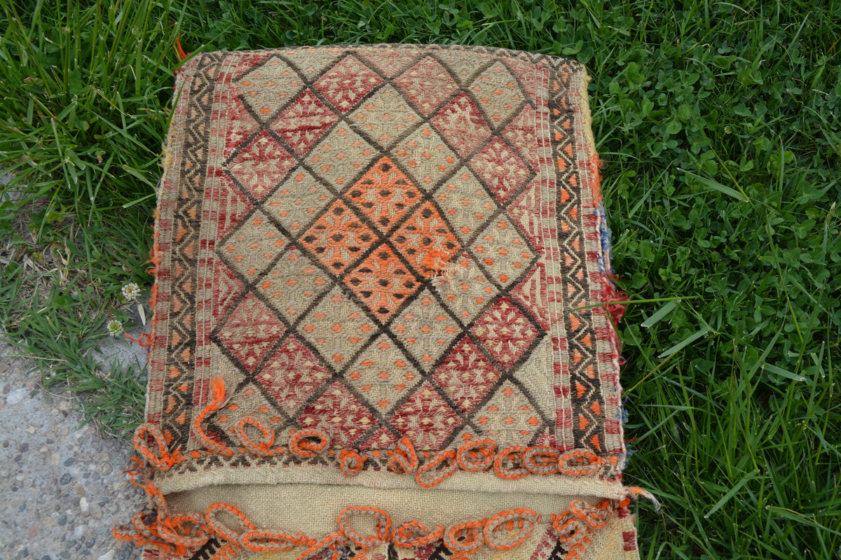 Small Persian Rug, Saddle Bag Rug, Vintage Turkish Rug, Geometric Rug, Home Living Rug, Turkish Rug Runner, Heybe,    1.4 x 4.2 Feet LQ241