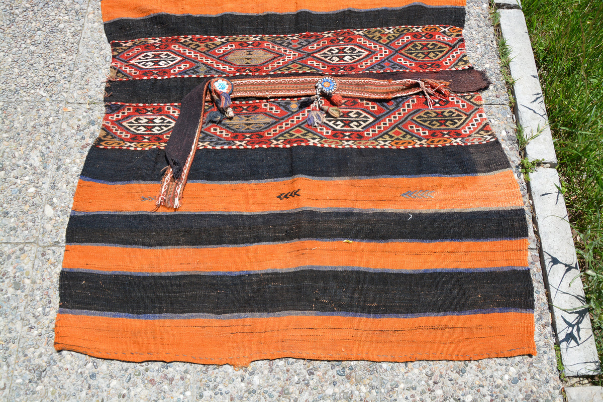 Turkish Anatolian Rug, Nursery Rug, Home Living Rug, Turkish Rug, Orange Vintage Antique Rug, Doormat Rug, Colorful Rug,3.2 x 4.5 Feet LQ274