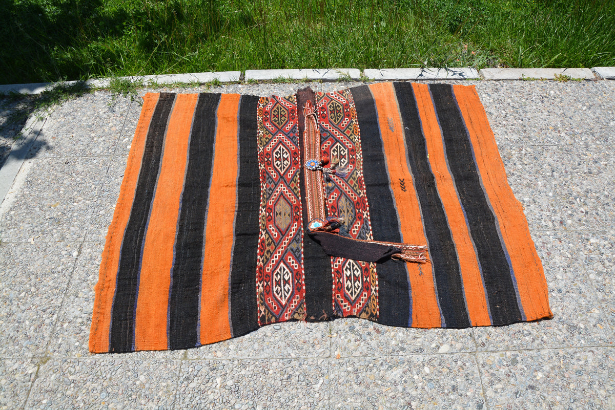 Turkish Anatolian Rug, Nursery Rug, Home Living Rug, Turkish Rug, Orange Vintage Antique Rug, Doormat Rug, Colorful Rug,3.2 x 4.5 Feet LQ274