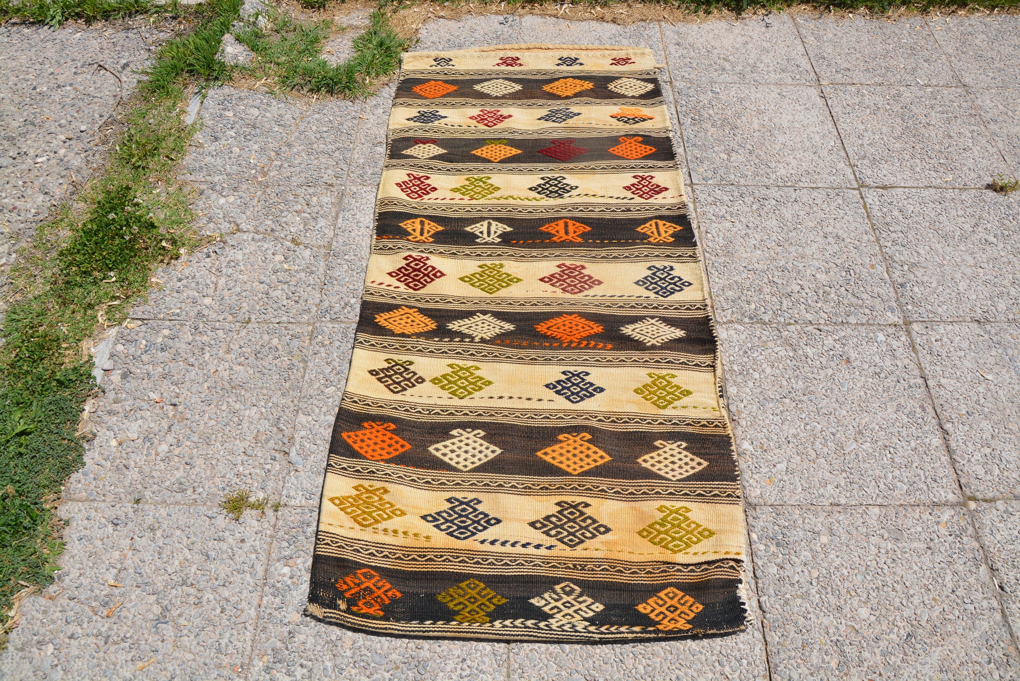 Unique Low Pile Rug, Turkish Kilim Rug, Kitchen Rug, Carpet Chuval Rug, Hand knotted Rug, Handwoven Rug,     2.2 x 5.2 Feet LQ397