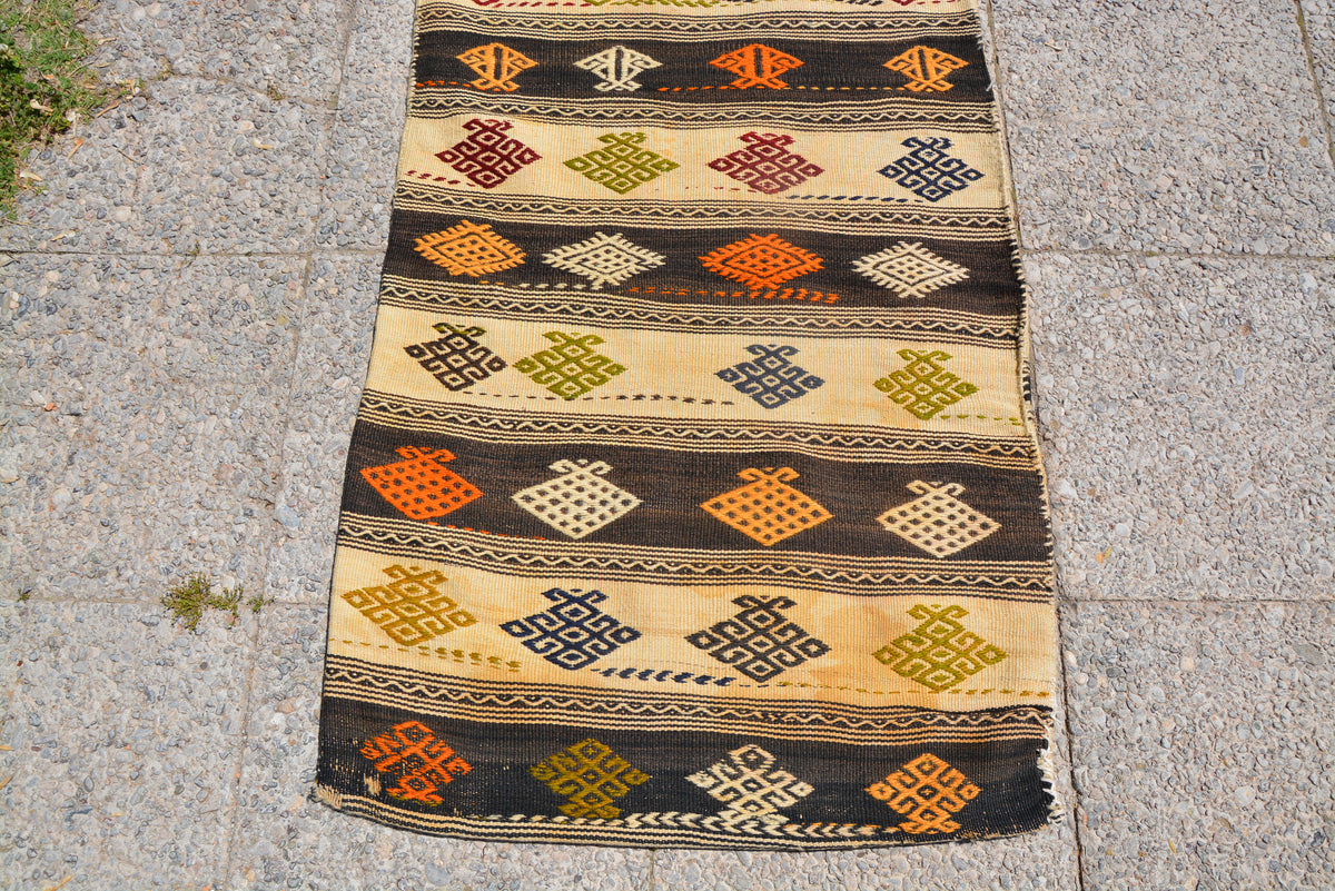 Unique Low Pile Rug, Turkish Kilim Rug, Kitchen Rug, Carpet Chuval Rug, Hand knotted Rug, Handwoven Rug,     2.2 x 5.2 Feet LQ397