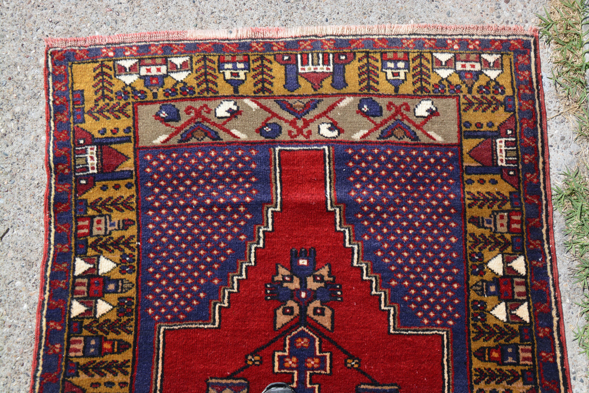 Red Morrocan Rug, Oriental Berber Rug, Kelim Rug, Art Deco Rug, Old Rug, Blue Beni Rug, Berber Teppich,      3.1 x 5.8 Feet LQ370