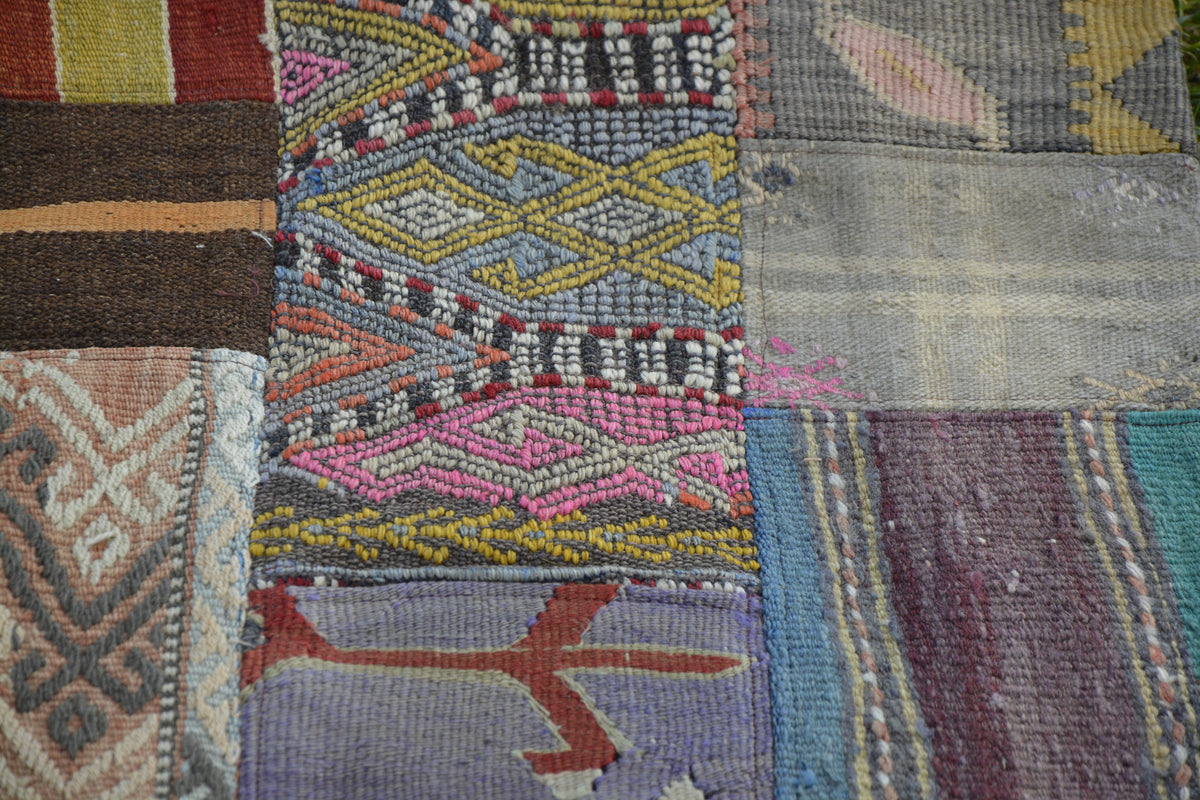 Turkish Wool Vintage Large Pouf, Oriental Large Floor Cushion,   1.9 x 3.0 Feet LQ466
