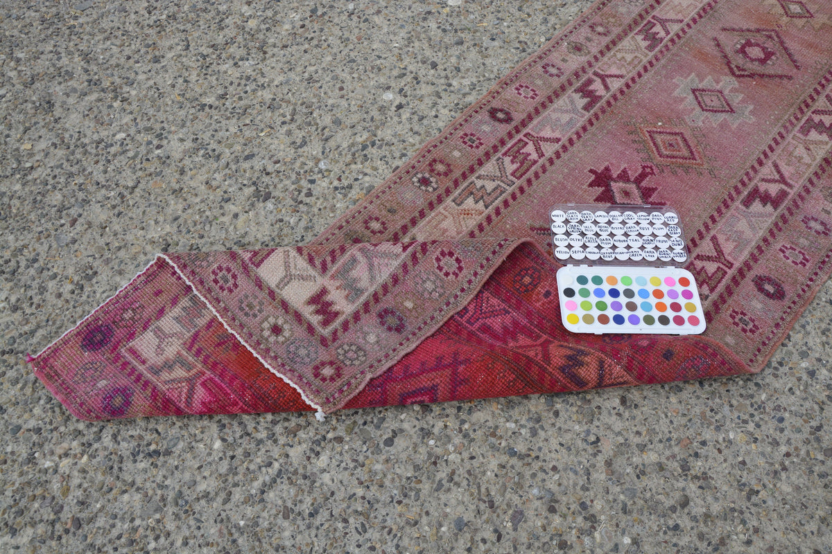 Pink Vintage Runner Rugs, Handmade Pink Runner Rug, Long Vintage  Geometric Runner Rug, Wall Décor,      13.4 x 2.7 Feet LQ431