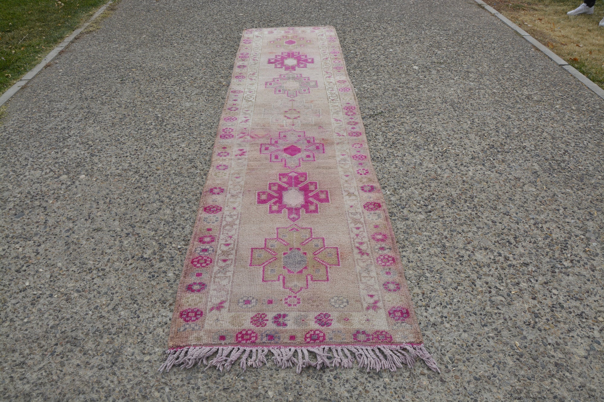 Pink Turkish Oriental Rug, Bohemian Vintage Kilim Rug, Morrocan Rug, Pink Turkish Rug, Persian Rug,          11.3 x 2.7 Feet LQ435