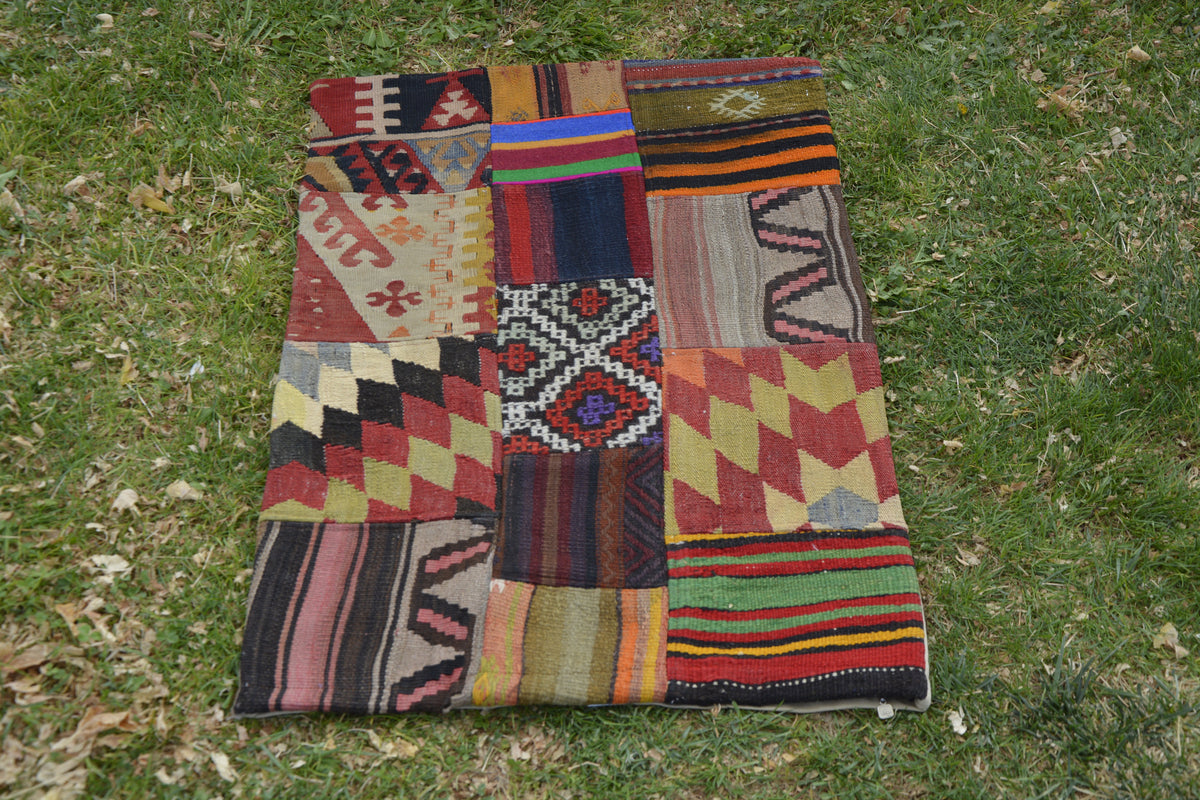 Bohemian Large Cushion Cover, Turkish Oriental Kilim Bag, Old Kilim Tribal Pouf,         1.9 x 2.8 Feet LQ514