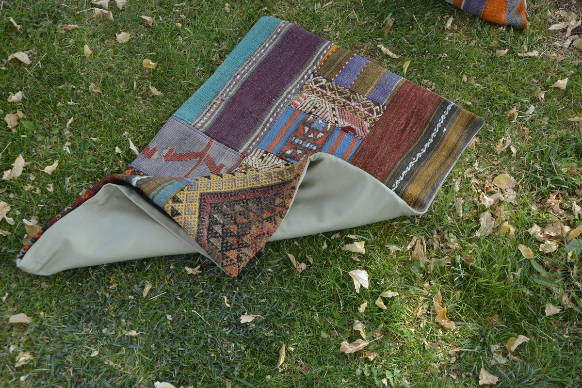 Turkish Wool Bohemian Large Pouf, Vintage Large Floor Patchwork Cushion,   1.9 x 2.9 Feet LQ467