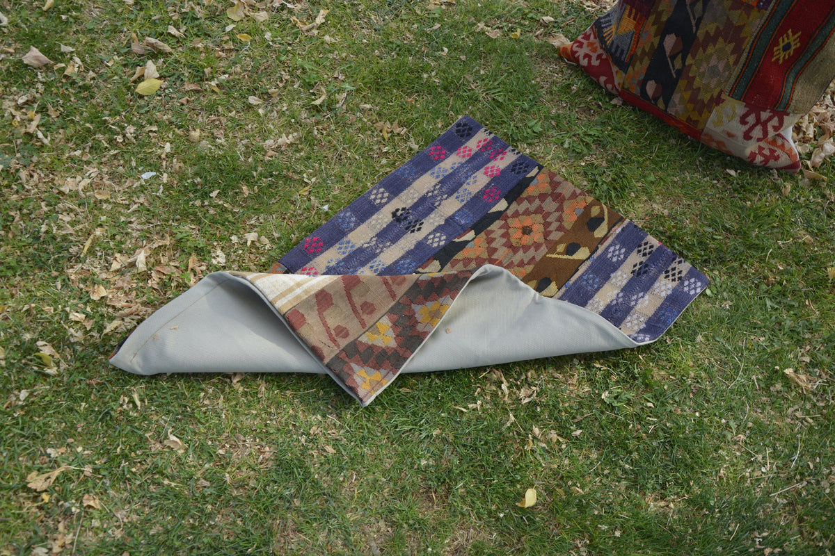 Large Patchwork Turkish Ottoman Pouf, Kilim Ottoman Pouf, Turkish Rug Pillow, Turkish Pillow Cover,     2.1 x 3.2 Feet LQ495