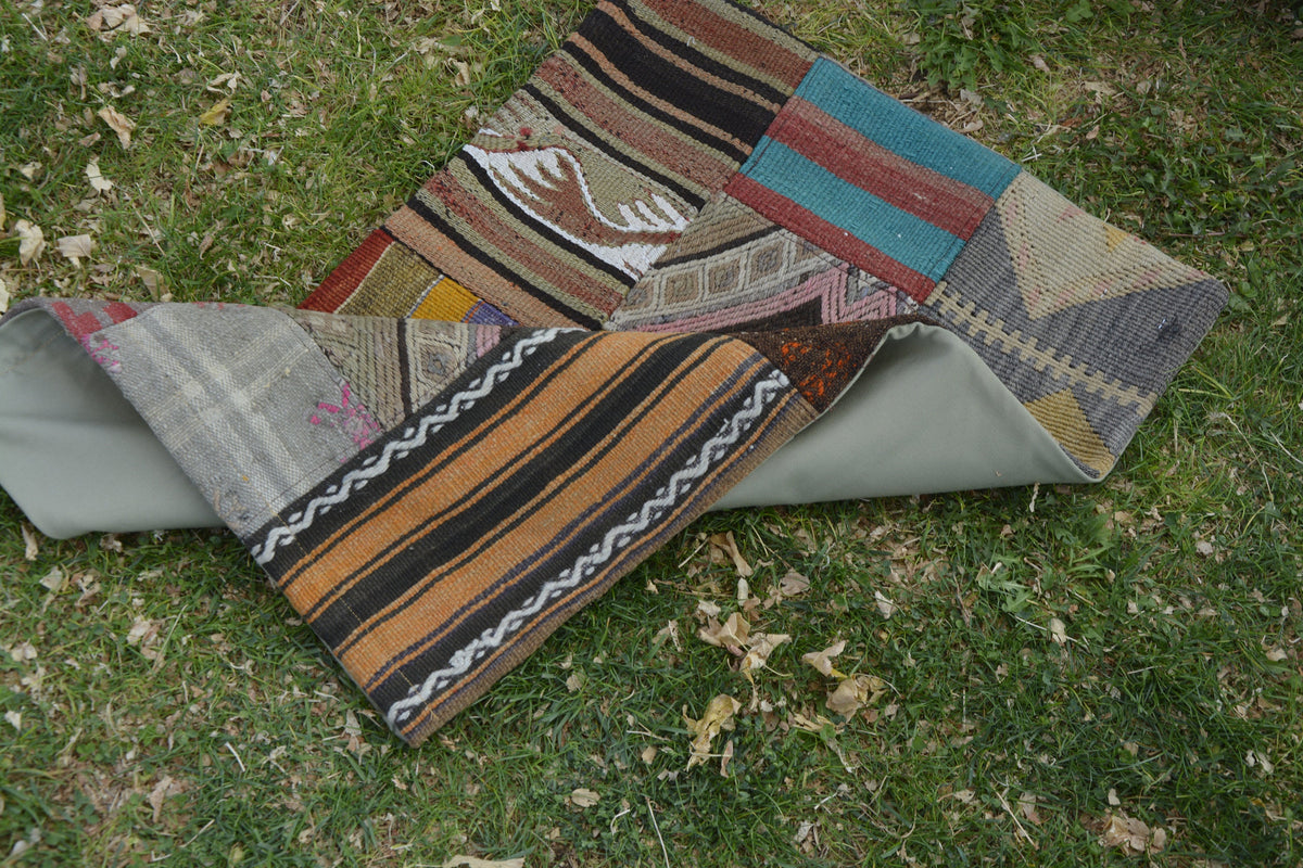 Turkish Large Ottoman Pouf, Morrocan Large Pouf, Ottoman Oriental Rug Pouf, Patchwork Turkish Pillow,         1.9 x 3.0 Feet LQ502