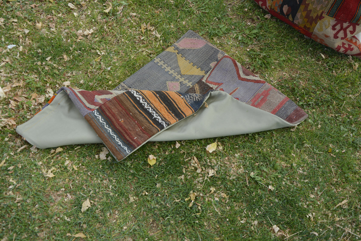 Oriental Patchwork Turkish Pillow, Large Kilim Pillow, Handwoven Vintage Pouf,           1.9 x 3.0 Feet LQ505